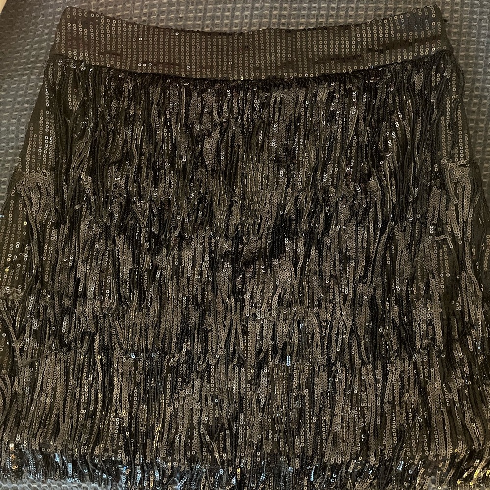 12th Tribe Black Sequin Fringe Skirt